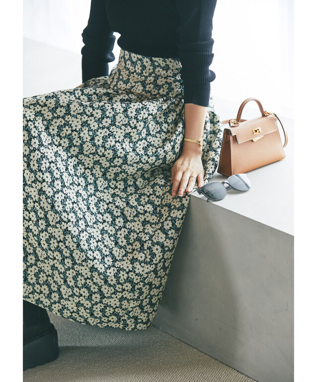 マシェリコラボ》フラワージャガードスカート