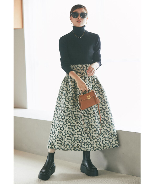 マシェリコラボ》フラワージャガードスカート