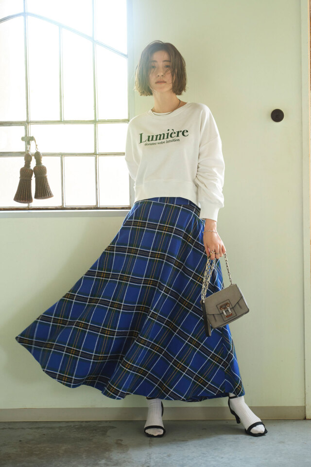 ハイウエストチェックフレアスカート