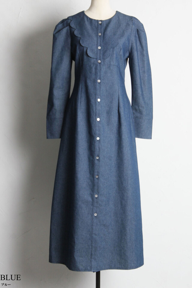 スカラップデニムワンピース
