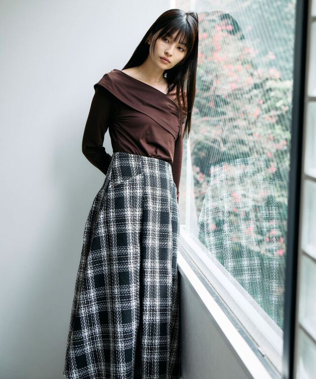 ツイードチェックフレアスカート