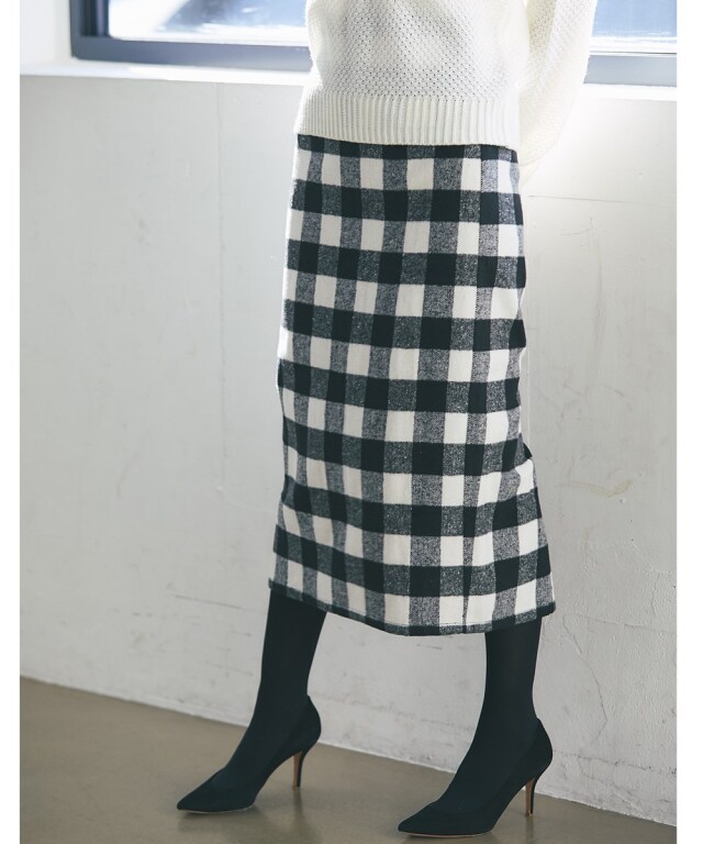 新品・タグ付】シェリエ ブロックチェックニットスカート sheller