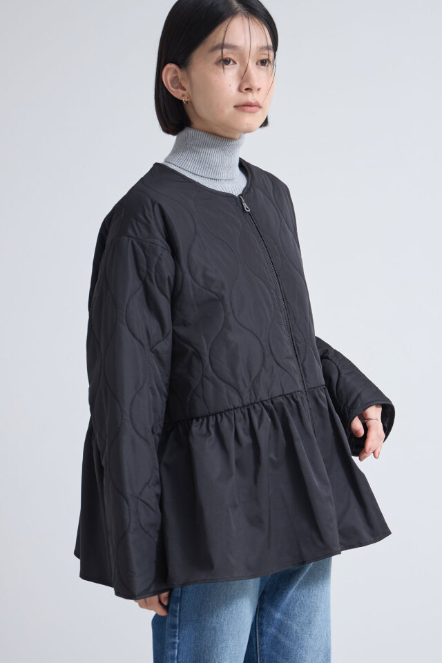 ペプラムキルティングショートコート