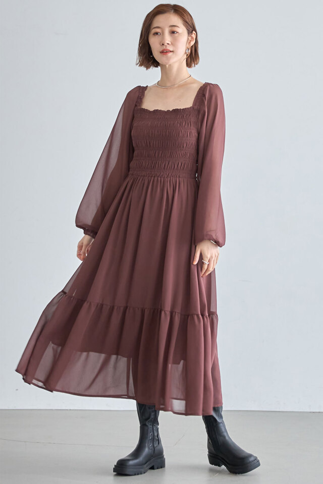 WEB限定】シフォンジョーゼットシャーリングワンピース