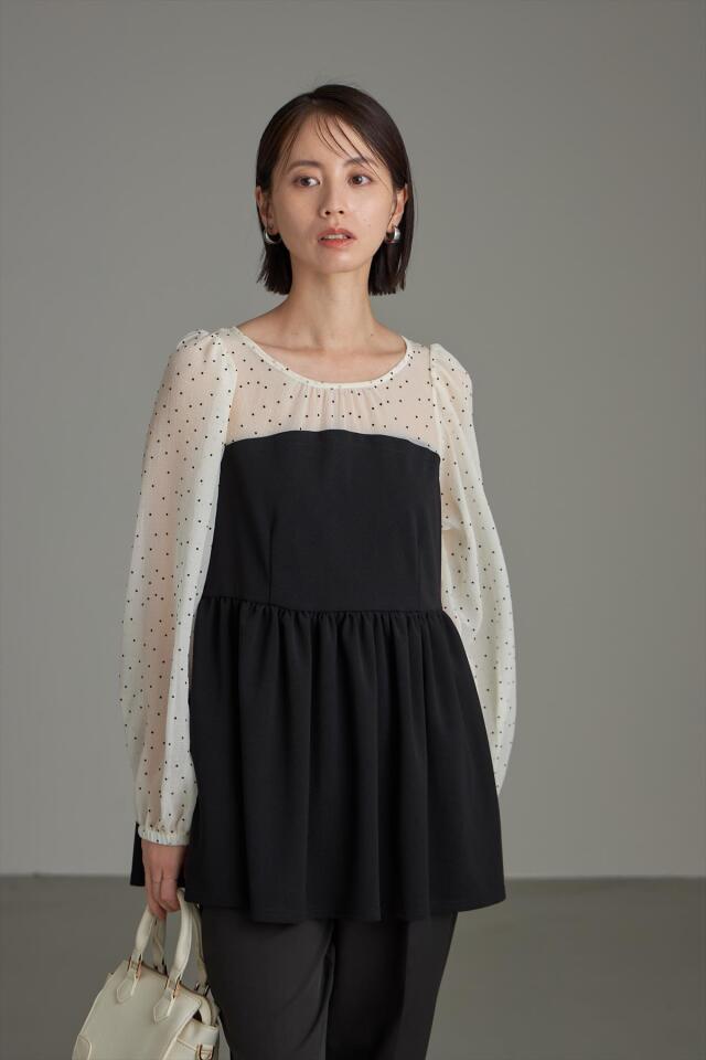 フロッキードットシアー切替チュニック※一部店舗のみ入荷