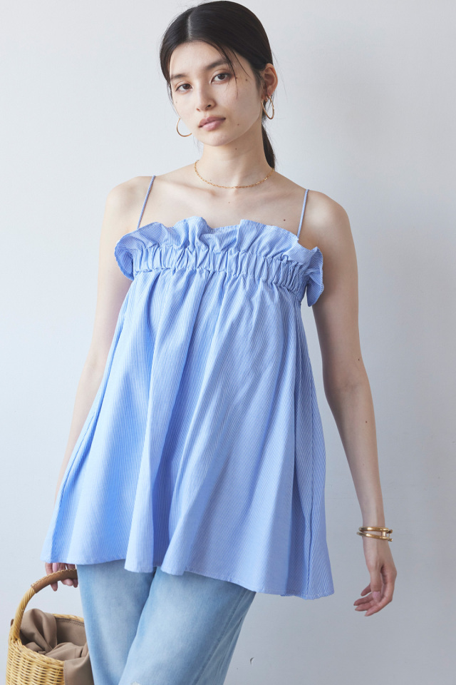 WEB限定】サッカーストライプギャザーキャミソール