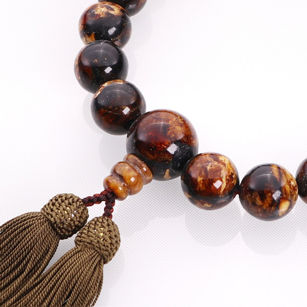 JZ-0109 男性用数珠 虎琥珀 共仕立 18玉 お仏壇お仏具の専門店 佛法堂