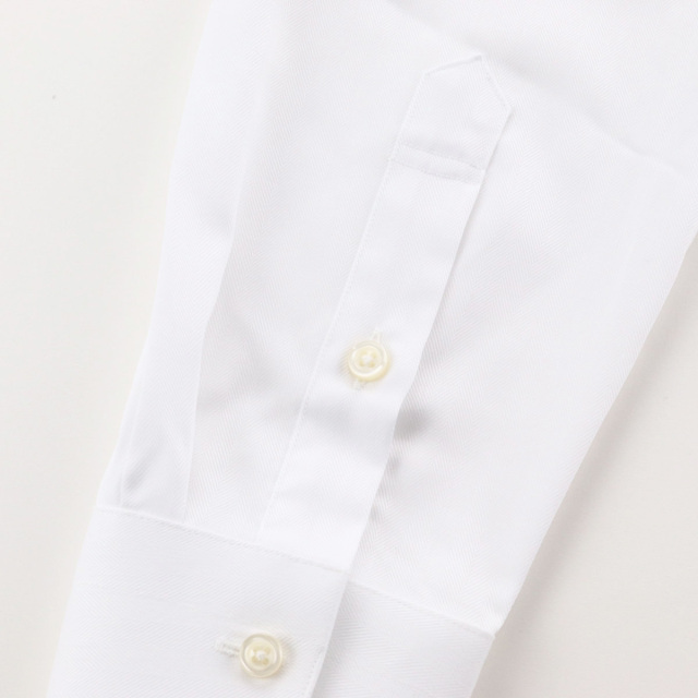 ドレスシャツ ラウンドカラー ホワイト 白 無地 ヘリンボーン 長袖