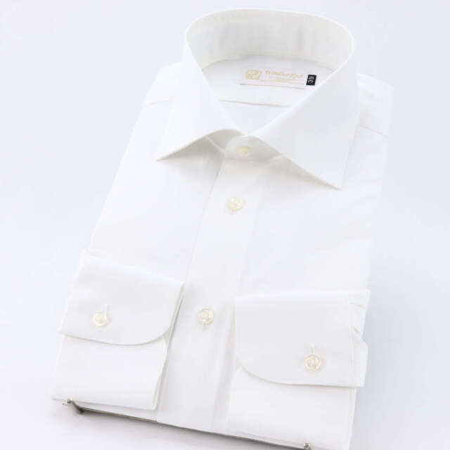 ドレスシャツ ワイシャツ ワイドカラー 白 無地 ホワイト 綿100% 日本