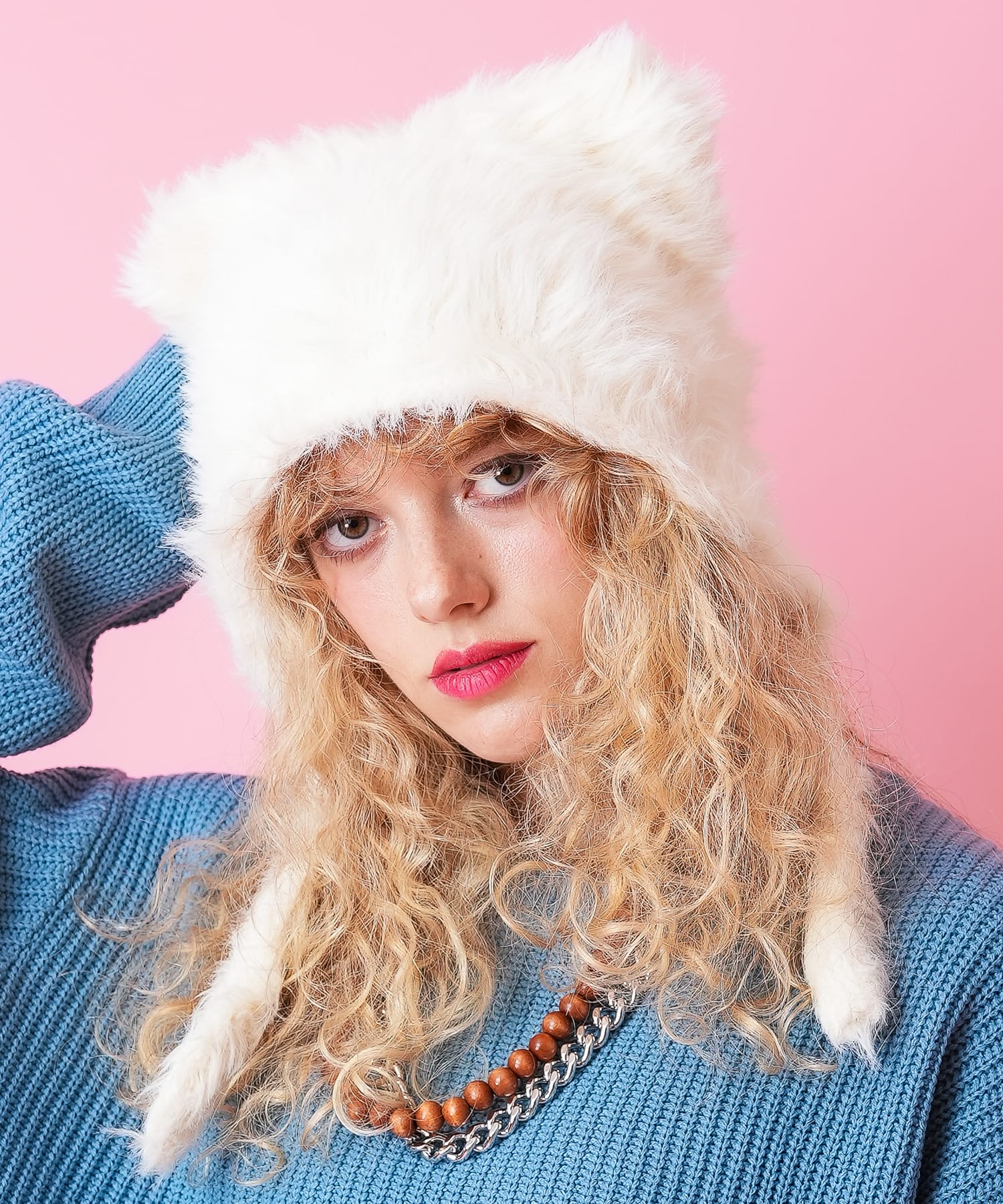 ネコ耳イヤーフラップファーニットキャップ / メンズ レディース ユニ