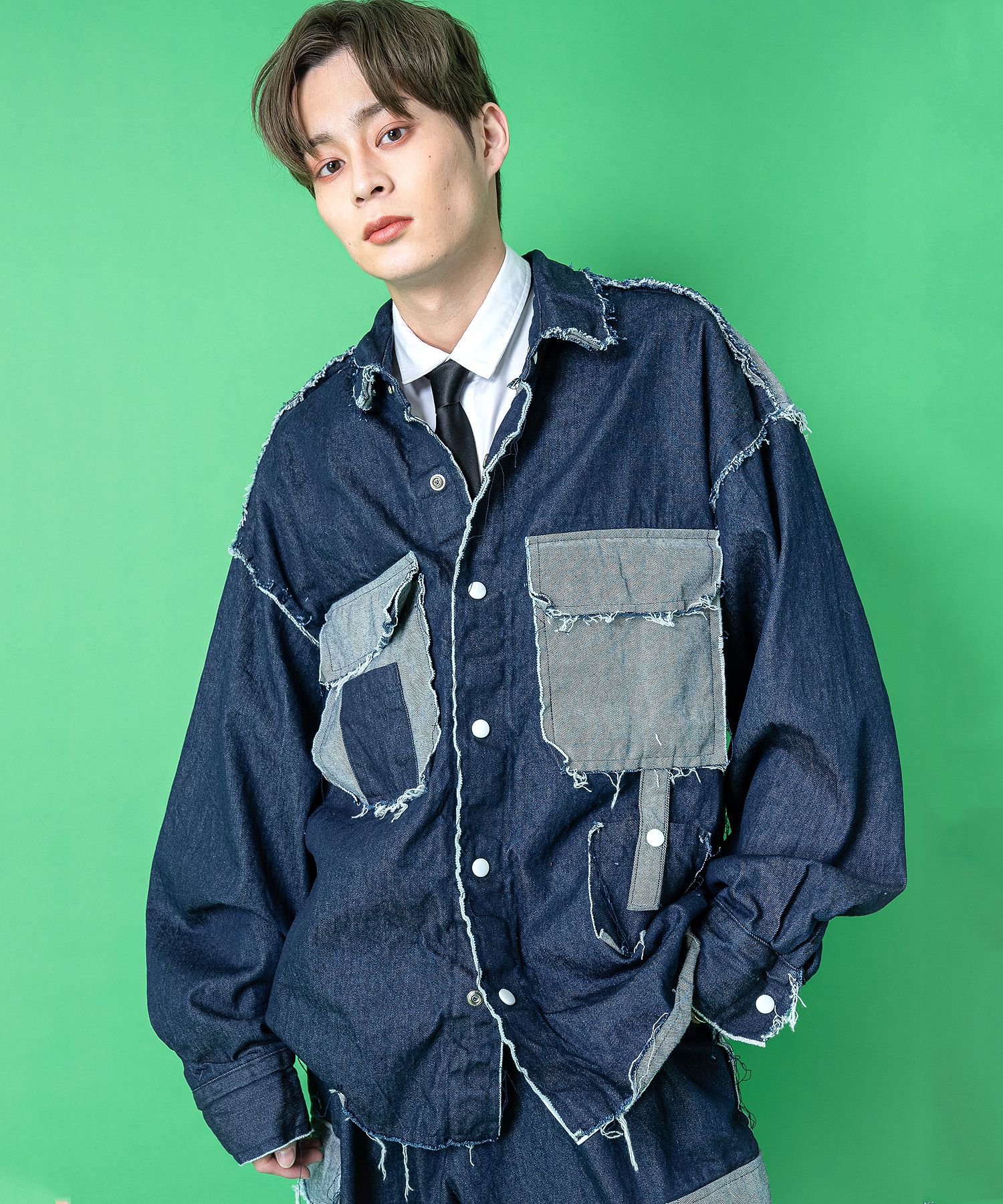 パッチワークダメージデニムシャツジャケット ankoROCK(アンコロック