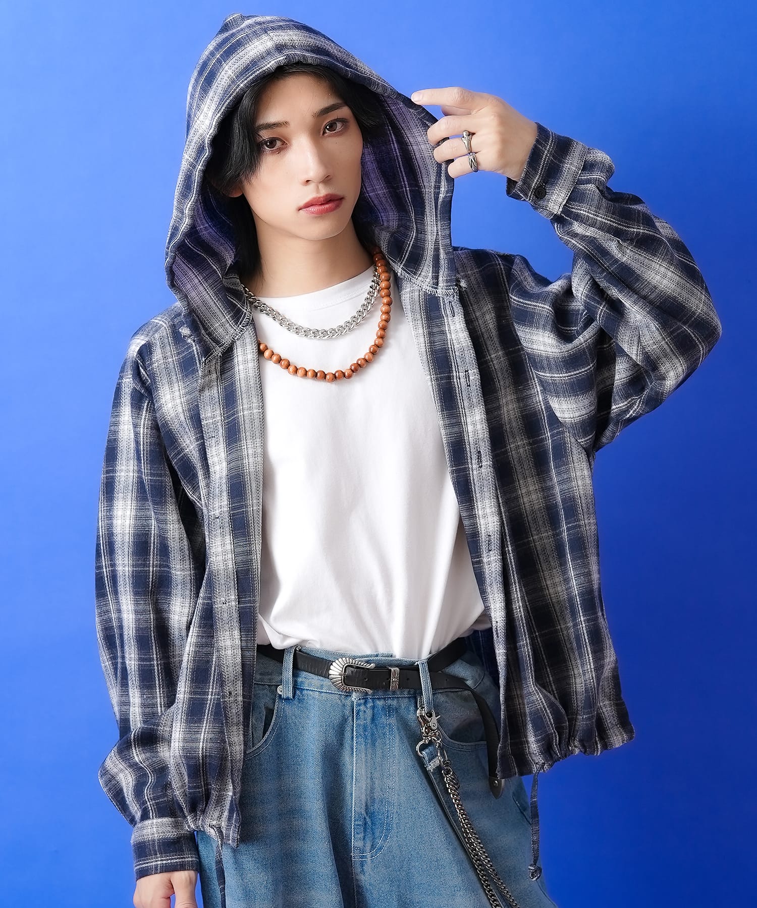 ぐ*す様 70s Trails End 青黒 ブロックチェック ネルシャツ ヴィ ぐ*す