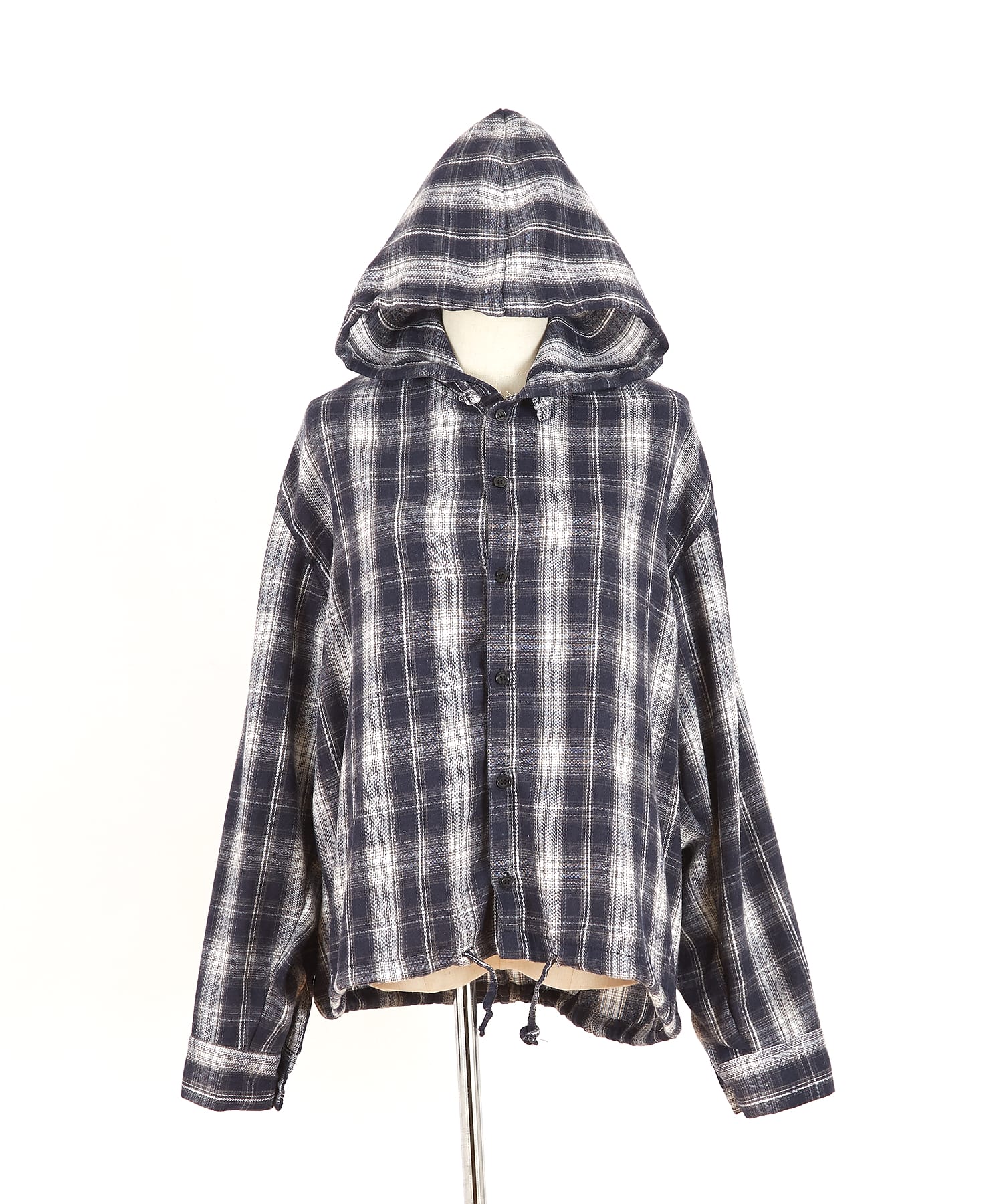 チェック柄クロップ丈ドフードネルシャツ / メンズ レディース ユニ