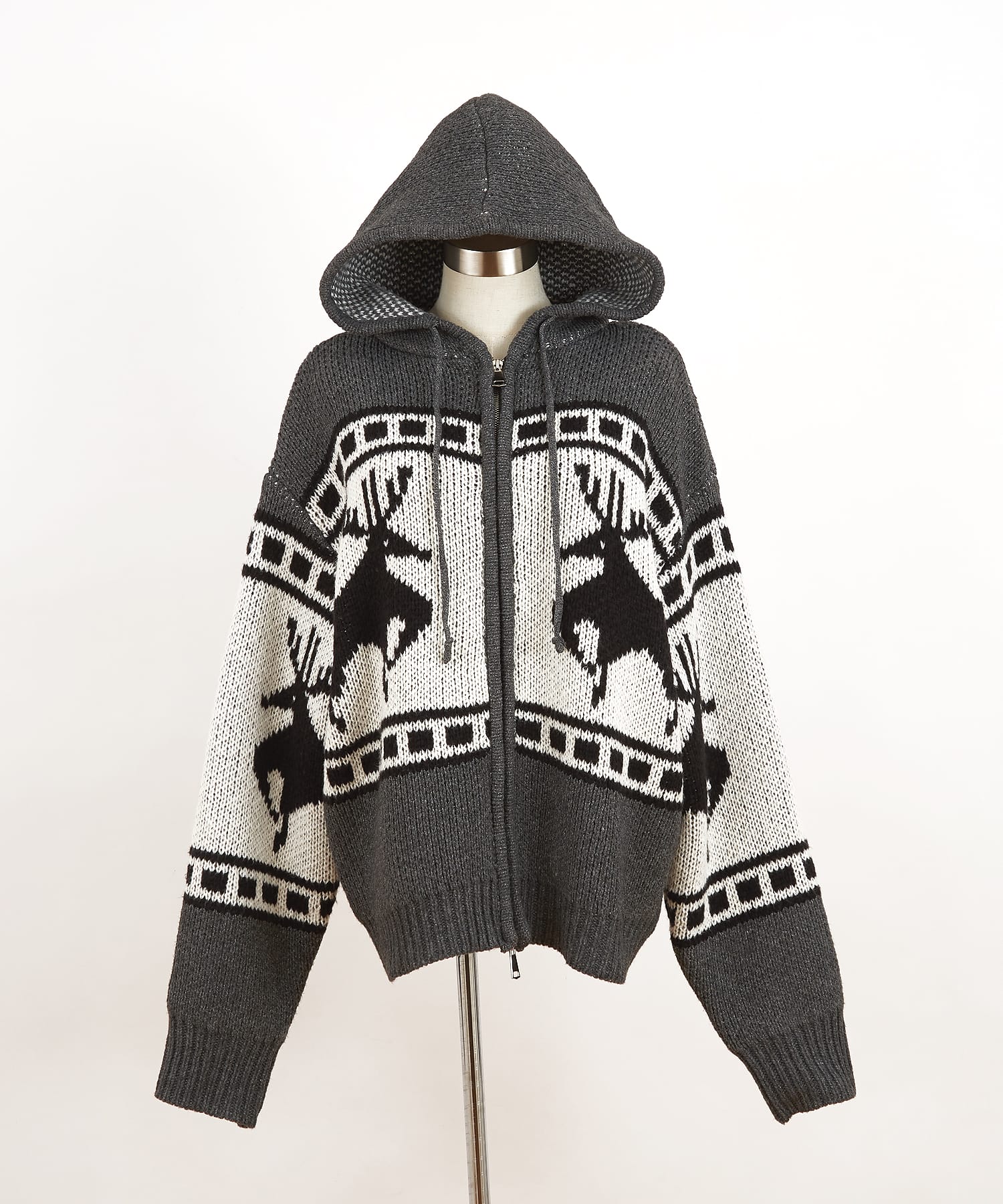 ノルディック柄カウチンニットフーディーセーター / メンズ レディース