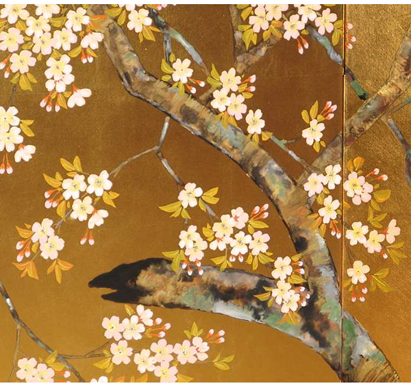 金屏風（桜） 葛谷聖山作｜肉筆手書き屏風