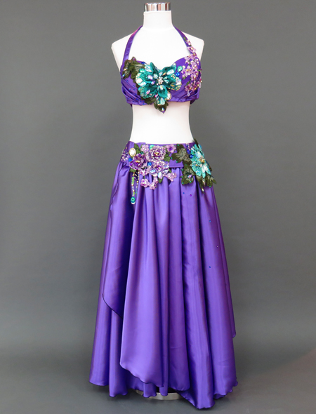 ベリーダンス衣装】トルコブルーに咲き誇るフラワー刺繍が美しい！高級