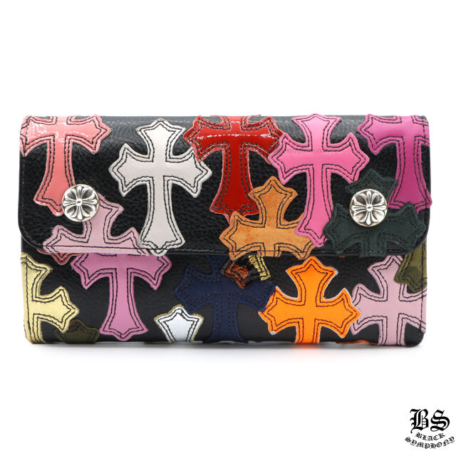 クロムハーツウェーブウォレットクロスボタンマルチクロスヘビーレザー