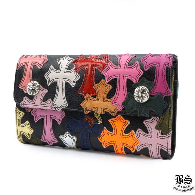 クロムハーツウェーブウォレットクロスボタンマルチクロスヘビーレザー