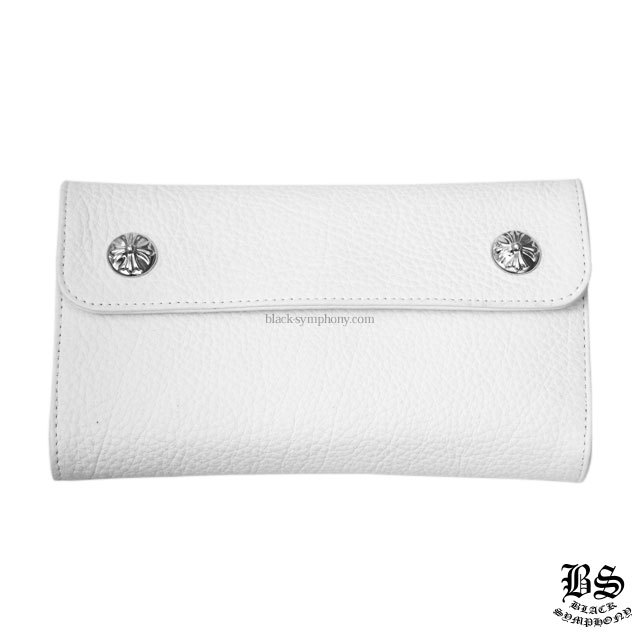 クロムハーツウェーブウォレットクロスボタンホワイトレザー|クロム