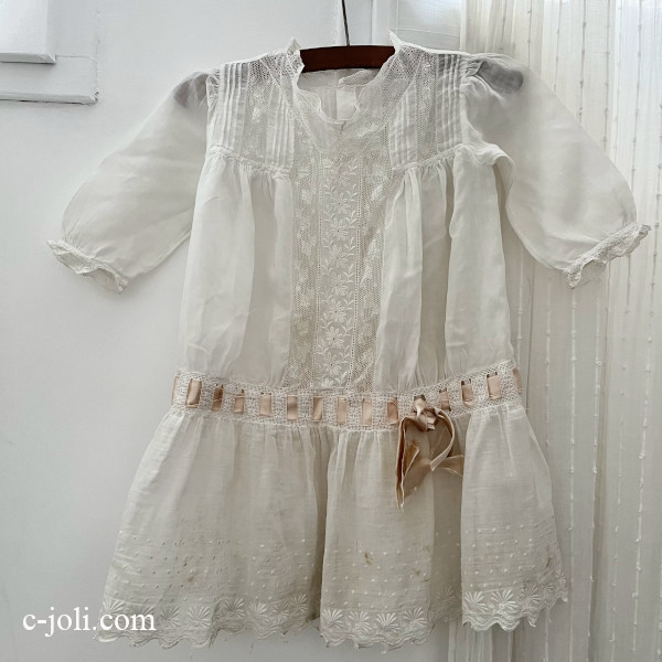 パリ発送】E1188 フランスアンティークベビードレス/ドールドレス 19