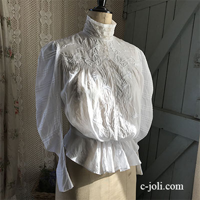 G-304 フランスアンティーク綿ローンブラウス/トップス 手刺繍コットン