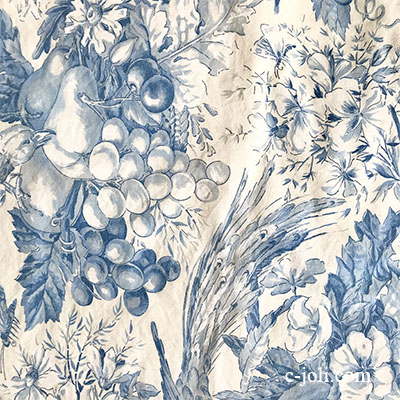 パリ発送】K-769 フランスアンティークファブリック/綿生地 花鳥果物柄