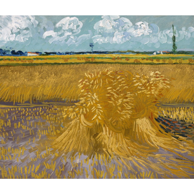 オーダー油絵 】ゴッホ 麦束のある麦畑 【選べるサイズ／選べる額縁付】