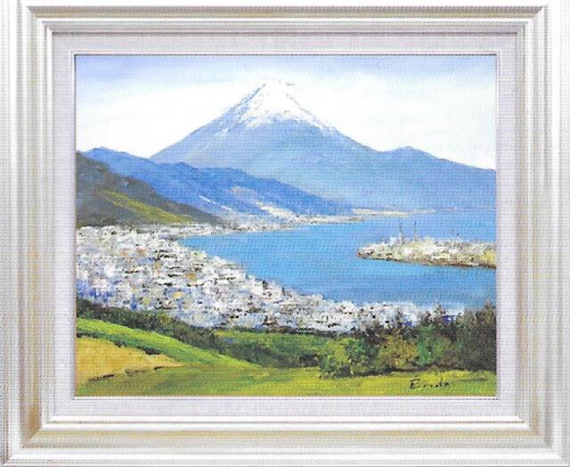 油絵 舟のある風景 港の風景 油彩画 額縁付 油絵 舟のある風景 港の