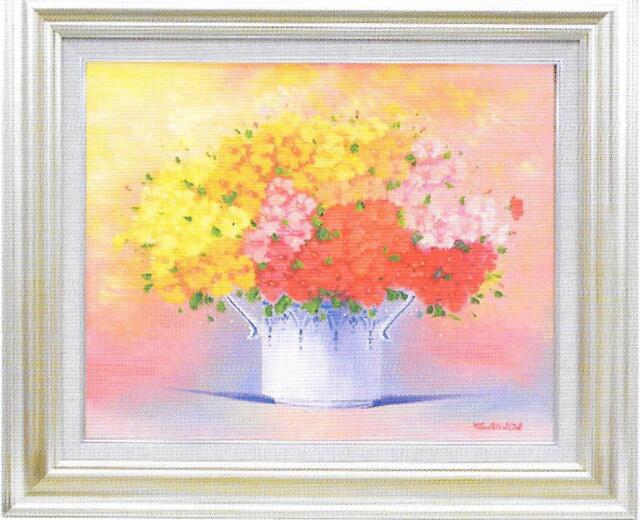 油彩画 沢田雅士小花（背景黄色） F10 額縁付きの購入なら絵画販売の