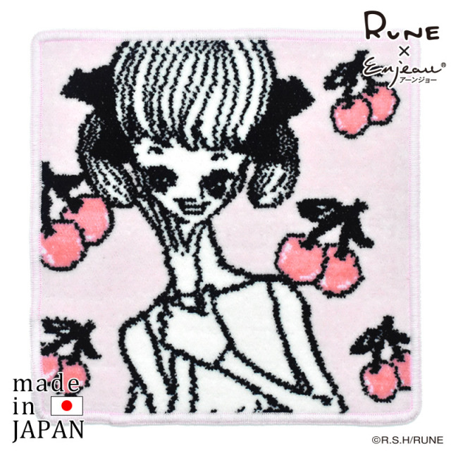 RUNE 内藤ルネ × アーンジョー：チェリーと少女 ハンカチ 23cm