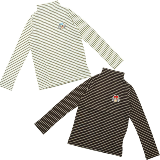 テレコボーダータートルネックTシャツ