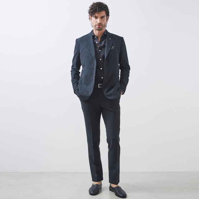 清涼機能素材ドットエアチェッカードサッカーセットアップスーツ