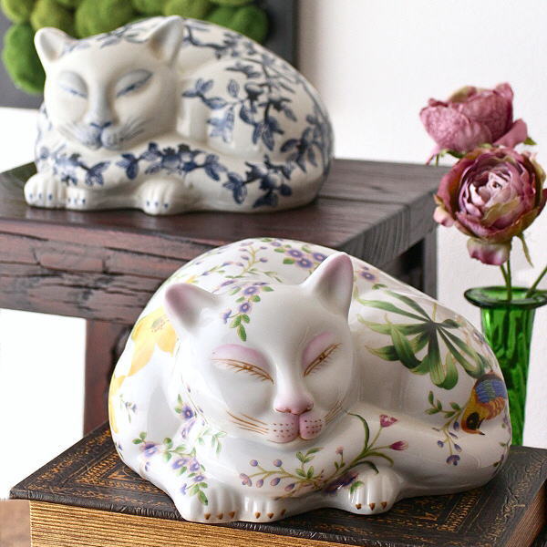 猫 置物 陶器 玄関 インテリア ねこ 置き物 オブジェ 雑貨 上品
