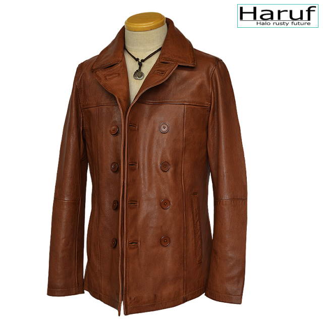 Haruf 本革 レザーピーコート レザージャケット メンズ 革ジャン