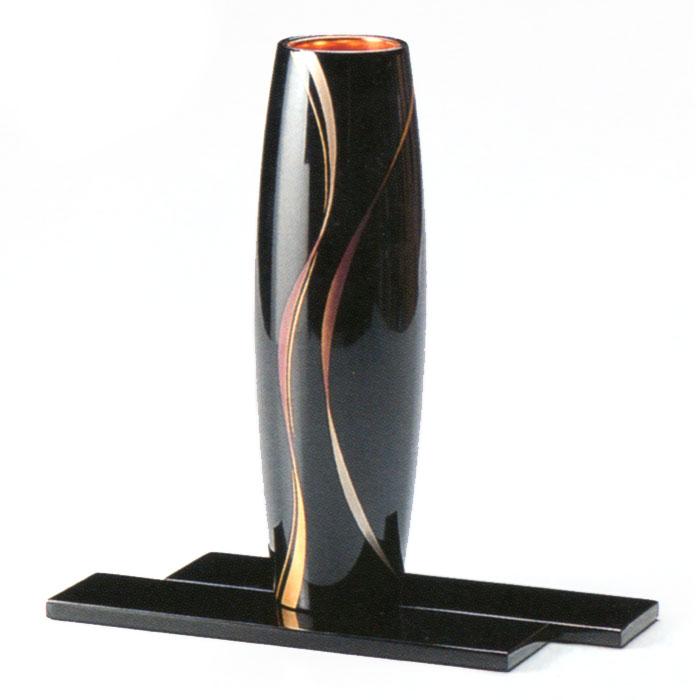 花器 胴張 ライン蒔絵 黒 木製 漆塗り 花瓶（製造中止） 漆器の井助