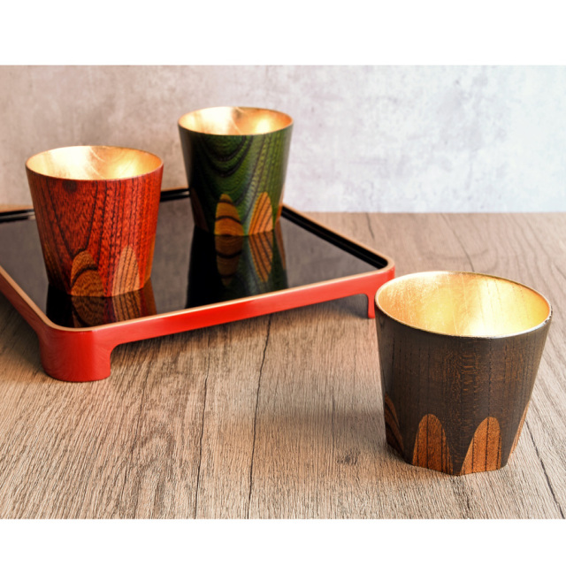 游カップ 漆切子 赤/黒/緑 木製 漆塗り FC2-7/8/9 漆器の井助