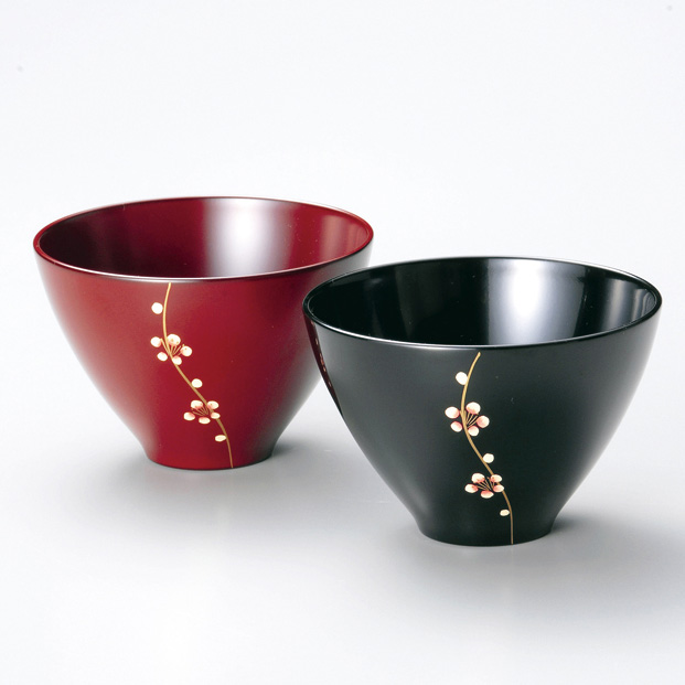 夫婦椀 花 福々汁椀 溜（ため）・朱 2客セット 12-04503 漆器の井助
