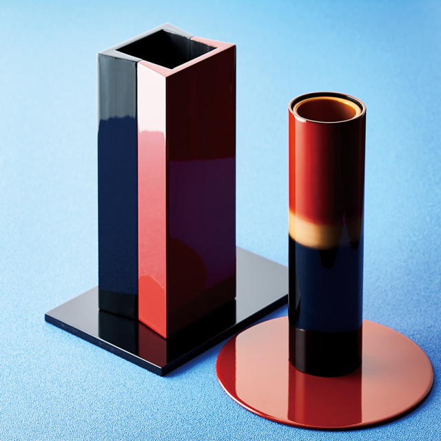 花器 demi 赤&黒 敷板付き 漆塗り 12-14003 漆器の井助