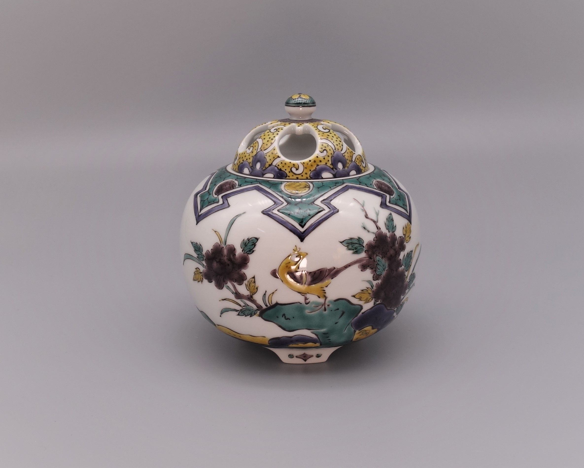 香炉 古九谷花鳥 [銀泉窯 三浦晃禎 ]