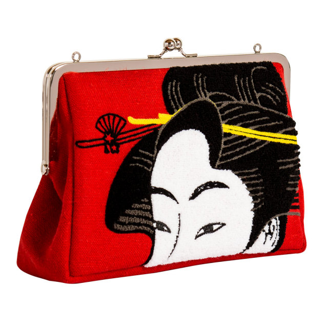 KY80-802／がま口クラッチバッグ／ビードロを吹く女