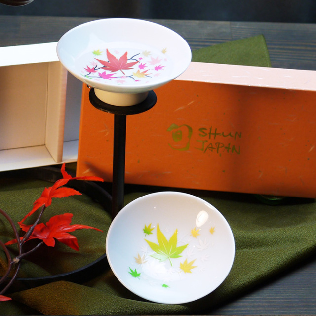 冷感紅葉 白平盃（大）ペアセット 箱入/ 丸モ高木陶器