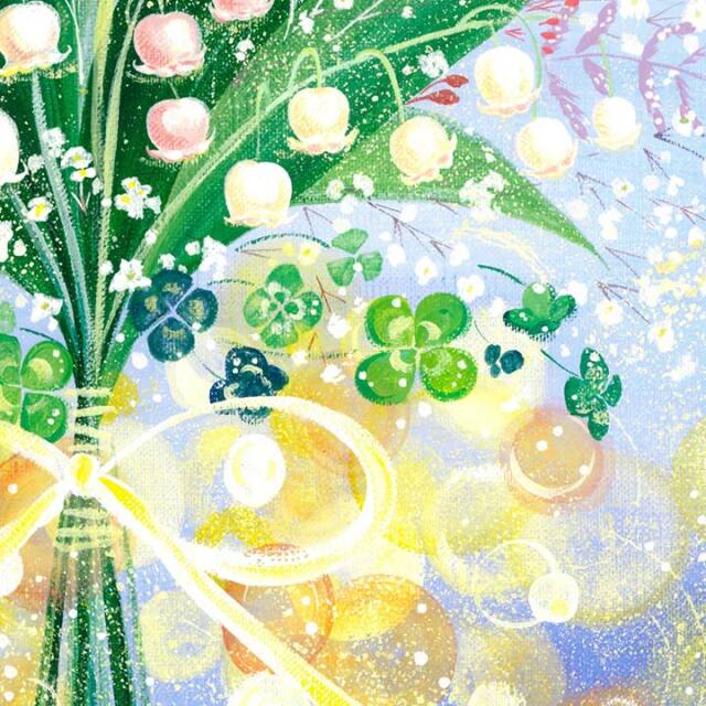 花の絵 すずらん アート 「巡る幸せを花束に」