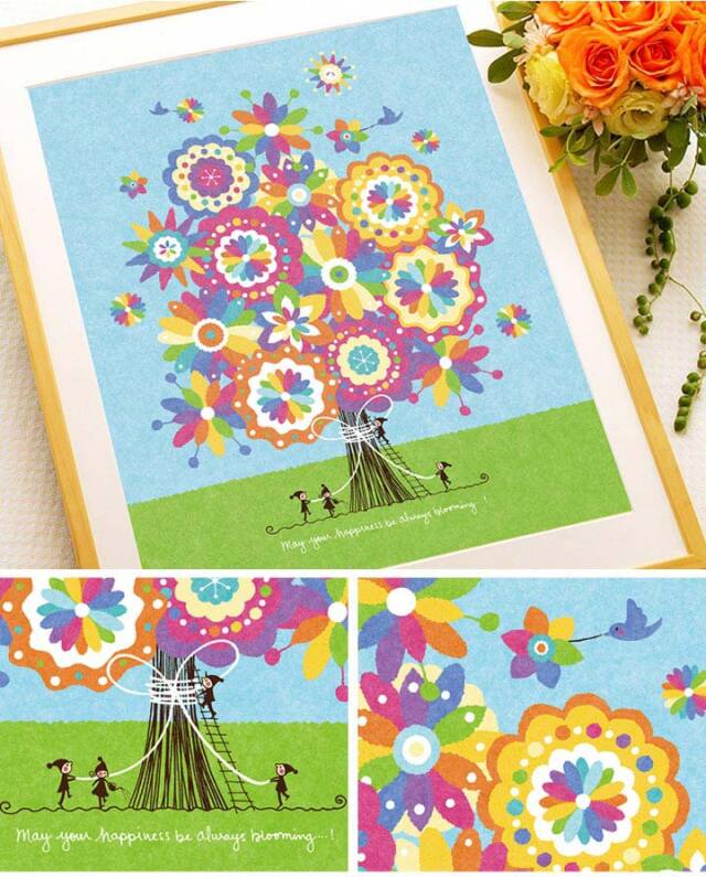 可愛い絵画 インテリア 絵 部屋や玄関に飾る絵 「幸せの花束(虹色