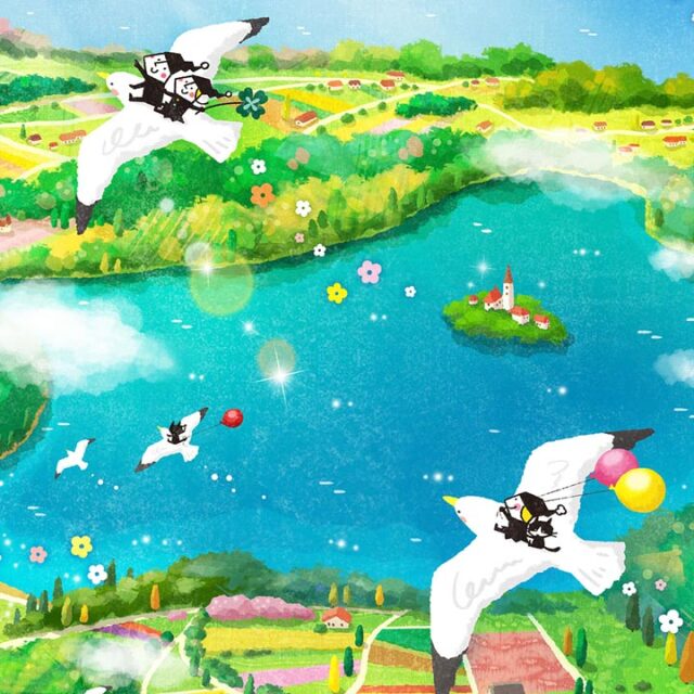 絵画 ヨーロッパの風景 湖の絵 教会の湖 旅 「Bon Voyage! (ボン