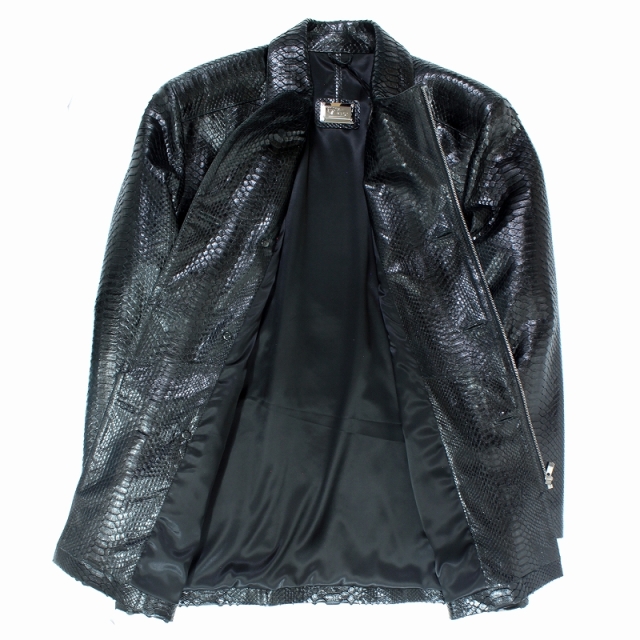 パイソン ステンカラージャケット メンズ ブラック 4276