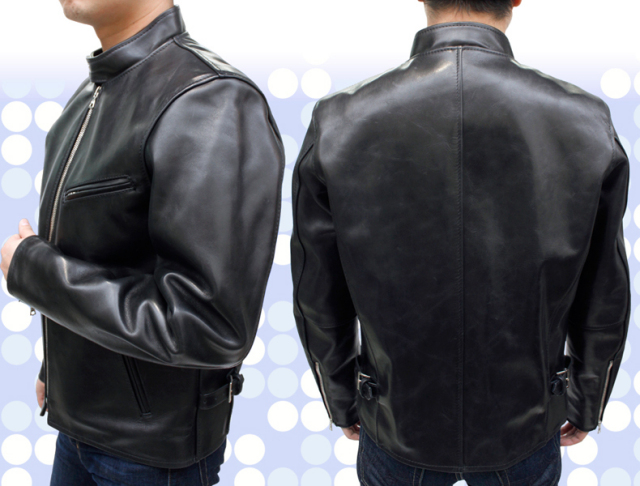 馬革 シングルライダースジャケット メンズ ブラック/ブラウン S/M/L