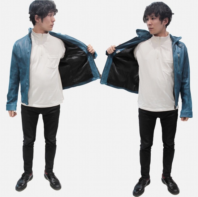 AVIREX ラム革 シングルライダースジャケット メンズ ブルー M/ 6161063