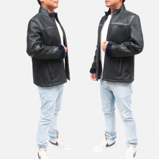 ムートン スタンドカラージャケット メンズ ブラウン M/L/ 6610