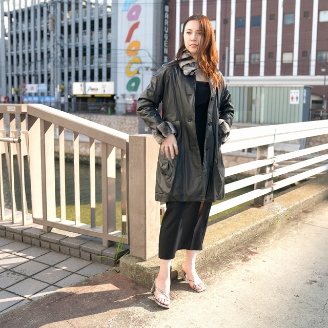 レッキスファー ラムレザーコート 中綿入り ロングコート 1349