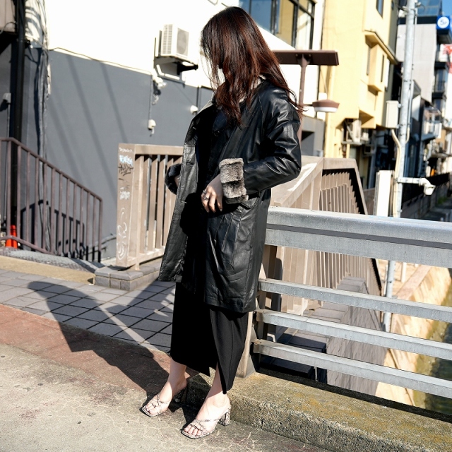 レッキスファー ラムレザーコート 中綿入り ロングコート 1349